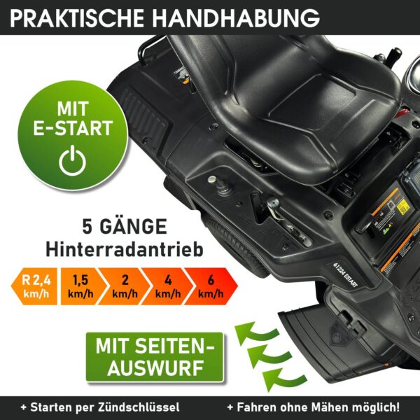 52df2d0a-b28a-4cef-8752-5f486909afd7 BRAST Rasentraktor 61224 ESTART – Leistungsstarker Aufsitzmäher mit Elektrostart, 61 cm Schnittbreite und 150 L Grasfangkorb