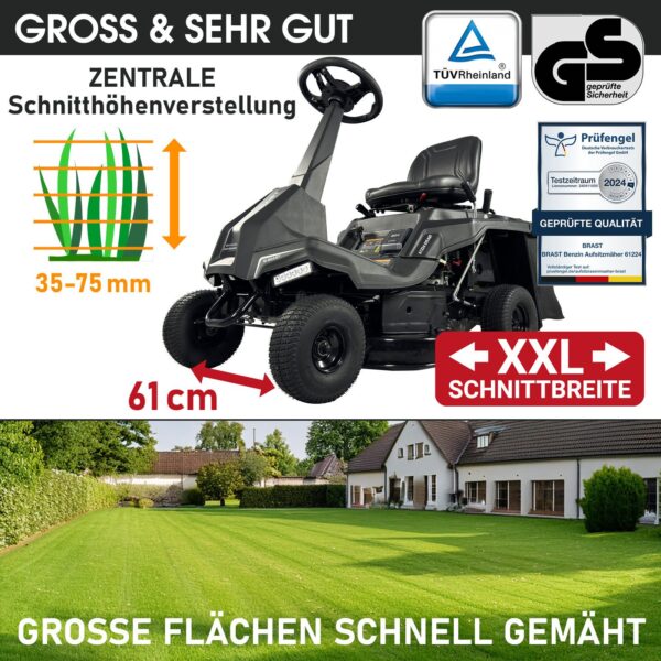 657df5d4-157f-4619-8207-4f62d3e89360 BRAST Rasentraktor 61224 ESTART – Leistungsstarker Aufsitzmäher mit Elektrostart, 61 cm Schnittbreite und 150 L Grasfangkorb