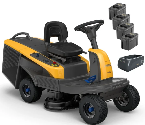 STIGA Akku-Aufsitzmäher Swift 372e inkl. 4 x 5 Ah Akkus & Ladegerät – Leise, kraftvoll und emissionsfrei mähen