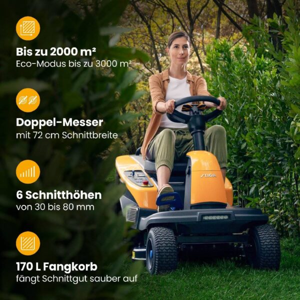 STIGA Akku-Aufsitzmäher Swift 372e inkl. 4 x 5 Ah Akkus & Ladegerät – Leise, kraftvoll und emissionsfrei mähen