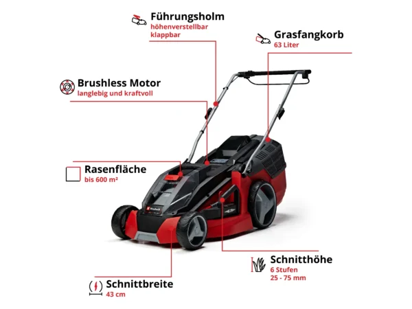 image (4) Einhell Power X-Change Akku-Rasenmäher GE-CM 43 Li inkl. 2 Akkus, 2 Schnellladegeräten und Mulchkit